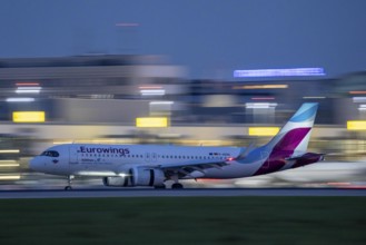 Eurowings Airbus lands at Düsseldorf Airport, North Rhine-Westphalia, Germany
