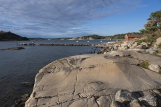 Falun red or Swedish red boathouse, Bohus granite, Resö island, Bohuslän, Skagerrak, Sotenäs,