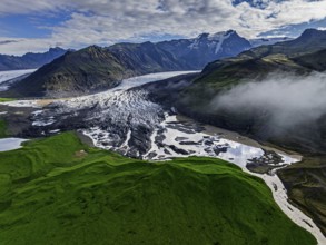 Ice floes, glacier, glacier tongue, glacier lake, sunny, cloudy, morning mood, mountains,
