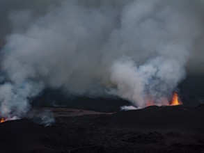 Lava, lava field, ash cloud, volcanic eruption, Sundhnúkur crater chain, July 2025, Reykjanes