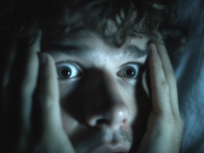 A close-up of a man whose face is marked by fear, symbolising anxiety disorders, panic attacks,