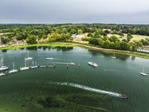 River Hamble and Swanwick Marina from drone, Swanwick, Southampton, Hampshire, England, United