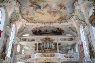 Interior photo, organ, organ loft, Catholic parish church of St Ulrich, Rococo, Seeg, Ostallgäu,