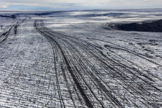Glacier, crevasses, ice, aerial view, black ice, climate change, summer, Skeidararjökull,