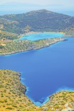 Panormitis bay, high angle view, Panormitis, Symi Island, Dodecanese Islands, Greece