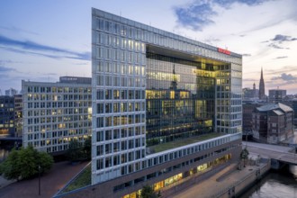 Aerial view of the Spiegel building at Ericusspitze in Hamburg's HafenCity in the Brooktorkai