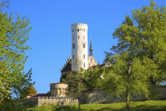 Lichtenstein Castle, fairytale castle of Württemberg, romantic fairytale castle on the eaves of the