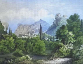 Castle and town of Pottenstein, climatic health resort, Franconian Switzerland, around 1850,