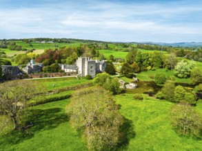 Sizergh Castle from drone, Helsington, Cumbria, England, United Kingdom