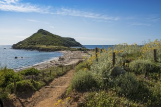 Picturesque coastal hiking trail and wild beach, Sentier du littoral, Plage Ranc, Cap Taillat,