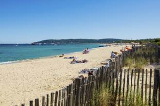 Sandy beach beach, Plage de Tahiti, Saint Tropez, Var, French Riviera, Provence-Alpes-Cote d'Azur,