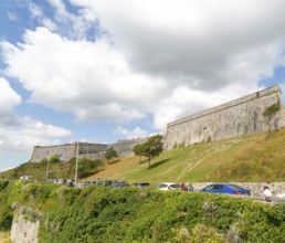 Walls of historic military fortress, The Royal Citadel, city of Plymouth, Devon, England, UK