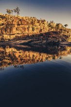 Bell Gorge waterfall, a body of water in north-west Australia in the Kimberley. Sunrise in the