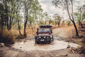 Landrover Defender four-wheel drive vehicle in the Australian outback