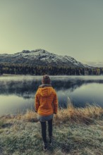 Autumn atmosphere on a cold morning in the Engadin in the Swiss Alps