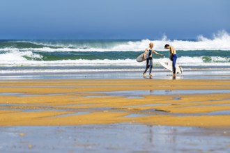 Surfer on Contis beach, Saint Julien en Born, Saint-Julien-en-Born, Landes, France
