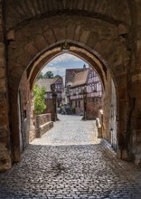 The old castle with Barbarossaplatz and the castle café in the old town centre of Büdingen, Hesse,