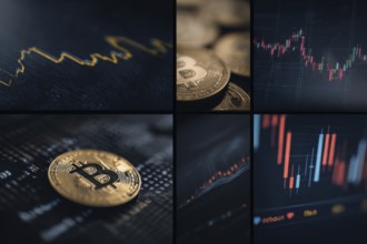 Collage of crypto trading and digital payment technologies, AI generated