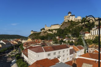 View of Trencín Castle, St Mary's Castle and the old town centre from the town tower, Capital of