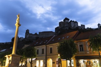 Night shot of the plague column column commemorating the victims of the plague at the beginning of