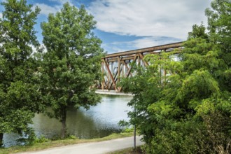 The old railway bridge being converted into the Fiesta Bridge over the Váh River, Capital of