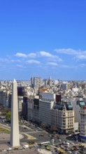 Panoramic cityscape and skyline view of Buenos Aires near landmark obelisk on 9 de Julio Avenue