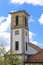 Protestant church, church, sacred building, church square, church tower, clock, Gomaringen,