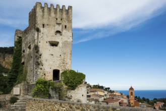 Picturesque mountain village overlooking the sea, Roquebrune, Roquebrune-Cap-Martin, near Monaco,