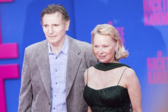 Liam Neeson and Pamela Anderson at the film premiere of The Naked Gun at the UCI Luxe East Side