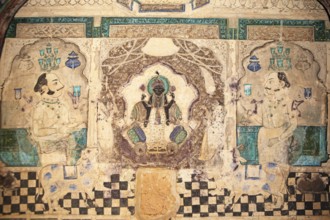 Wall paintings in the Garh Palace or Rajput Palace, Bundi, Rajasthan, India