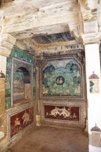 Wall paintings in the Garh Palace or Rajput Palace, Bundi, Rajasthan, India