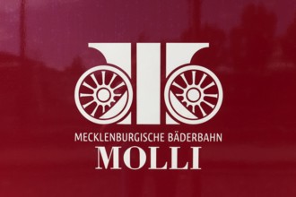 Mecklenburgische Bäderbahn Molli, logo on carriage, Baltic resort Kühlungsborn, Baltic Sea,