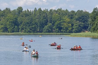 Canoes, Vilzsee, Mecklenburg Lake District, Mecklenburg-Western Pomerania, Germany