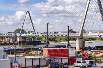 New construction of the second motorway bridge of the A1 over the Rhine near Leverkusen, after