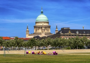 Modern seating elements in the Lustgarten, Potsdam, Brandenburg, Germany