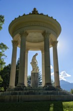 Statue of Venus with Cupid in the Temple of Venus above the terraced gardens, backlight, long