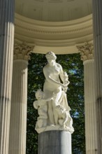 Statue of Venus with Cupid in the Temple of Venus above the terraced gardens, park of Linderhof