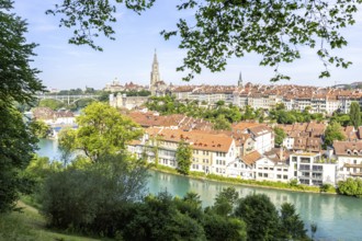 Bern City on the River Aare Old Town with Bern Minster Church in Bern, Switzerland