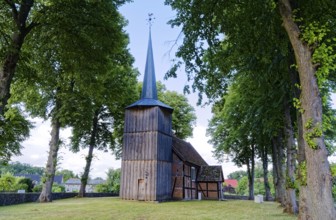 Prorep village church, a half-timbered church with a wooden tower, in the village centre. Porep is