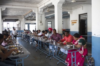Pilgrims' meal at the Adinath temple in Ranakpur, Jain temple, Rajasthan, India
