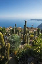Picturesque mountain village overlooking the sea, Jardin Exotique, Èze, Cote d'Azur,
