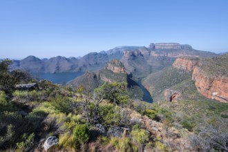 Panorama, Blyde River Canyon with Three Rondawels peak, view of canyon with Blyde River and Table
