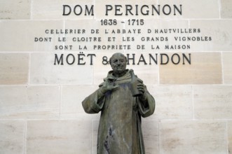 Dom Perignon statue, headquarters of the champagne brand Moët & Chandon, part of the luxury goods
