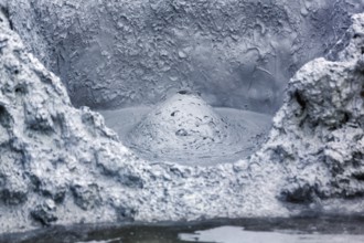 Bubbling mud pot, Hverarönd geothermal area, also known as Hverir, Namaskard or Namafjall, Myvatn,