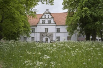 Gatehouse, Husum Castle, Blooming Meadow, Husum, North Frisia, Schleswig-Holstein, Germany