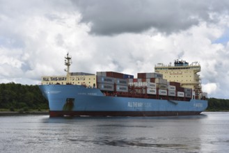 Container ship LAURA MAERSK in the Kiel Canal, Kiel Canal, Kiel Canal, Schleswig-Holstein, Germany