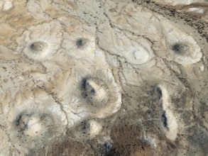 Conical rocks, so-called Prince Albert formations. Aerial view. Drone shot. Southern Namibia