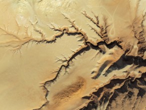 Canyon in the Tsondab Valley in the Namib Desert. Aerial view. Drone shot. Namibia