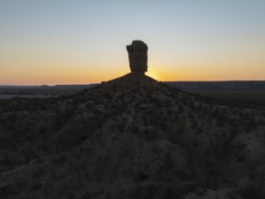 The Vingerklip (rock finger) at sunrise. Aerial view. Drone shot. Damaraland, Namibia