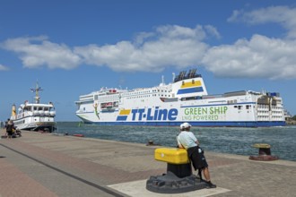 TT-Line ferry Peter Pan leaving, excursion boat, Warnow, Warnemünde, Rostock, Mecklenburg-Western
